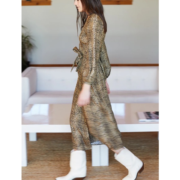 Emerson Fry Juliette Dress Midi Little Cheetah Silk Leopard Wrap 12 14 large - Picture 3 of 9